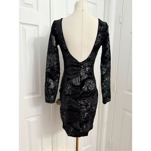 Dress the Population Lola Womens Black Sequin Velvet Mini Bodycon Dress Small - Picture 3 of 6